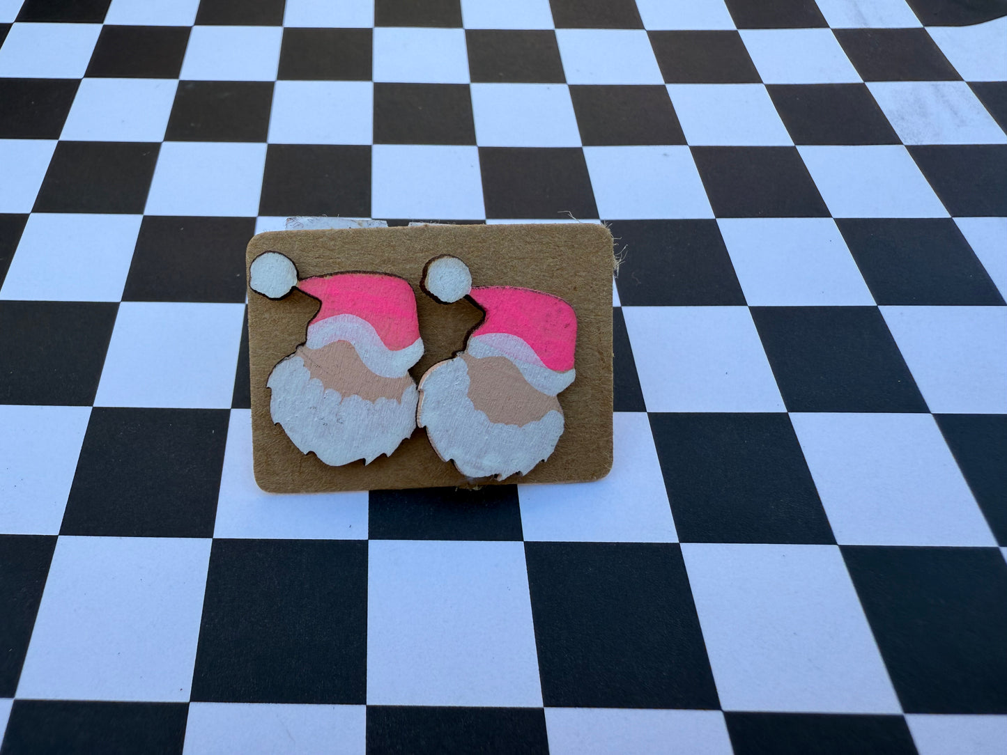 Hands painted pink Santa studs