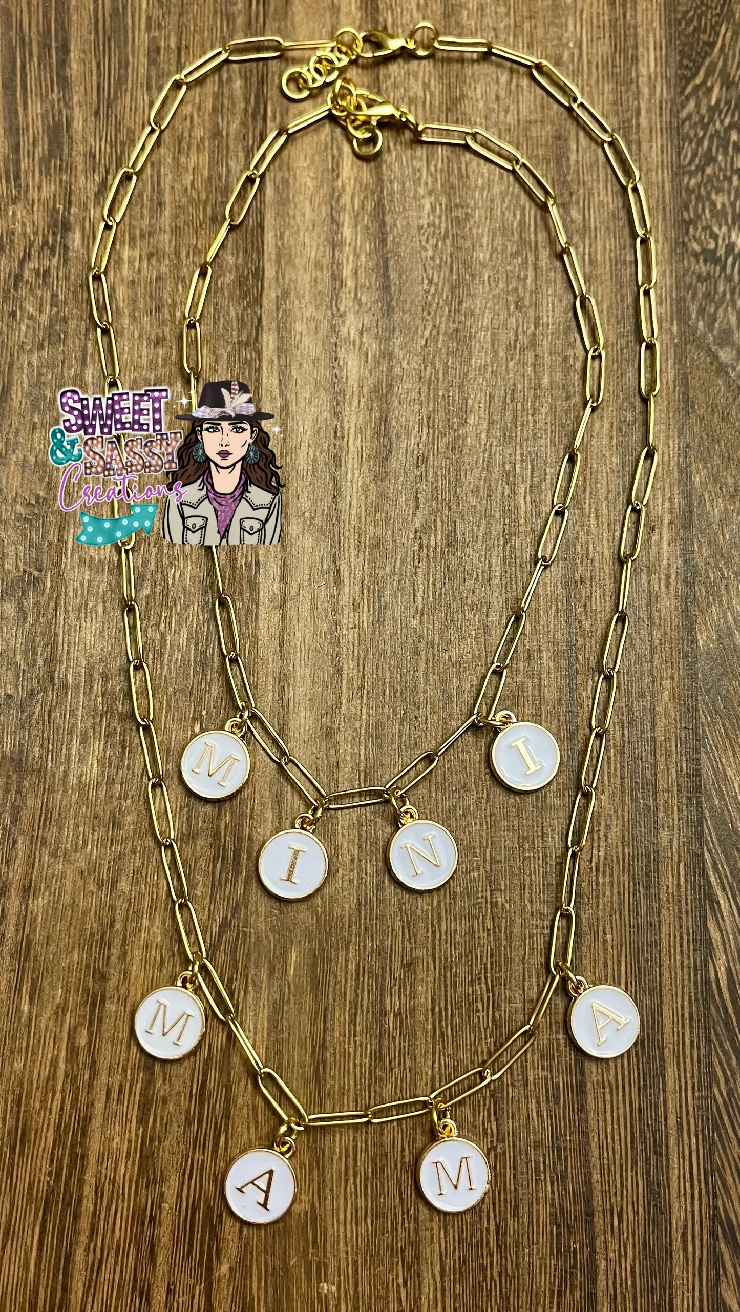 Custom Name Necklaces on plain gold plated chain