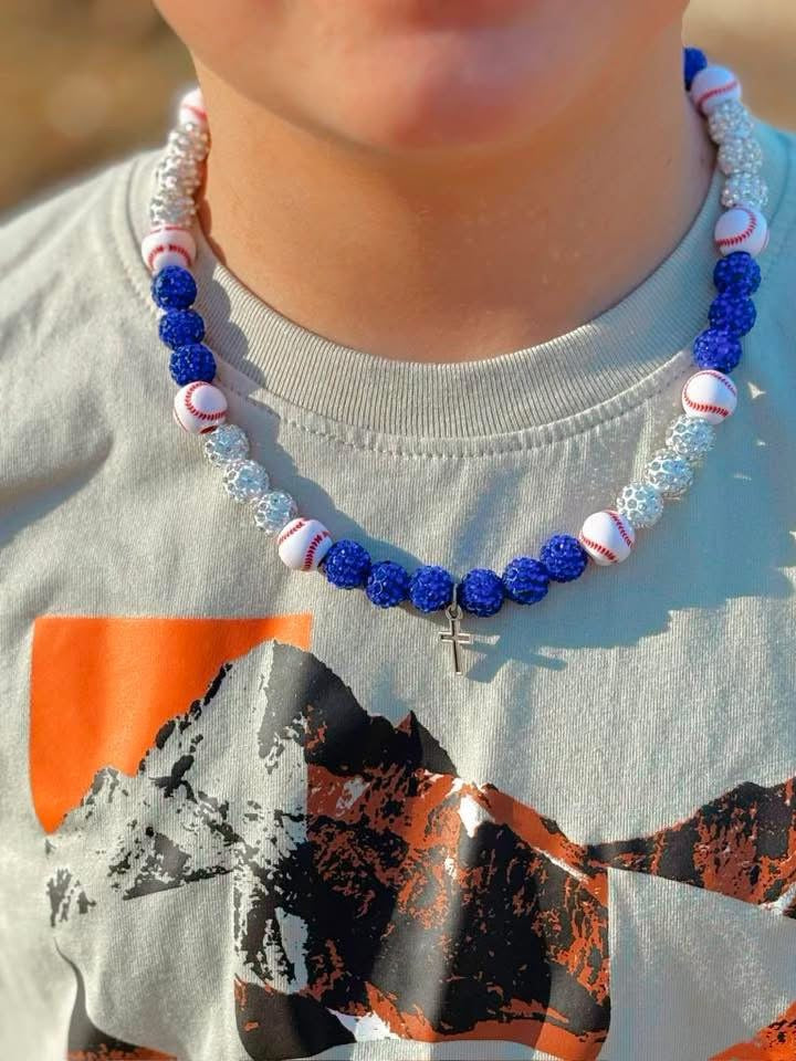Baseball Ice Necklace with Cross (leave color combo in notes)
