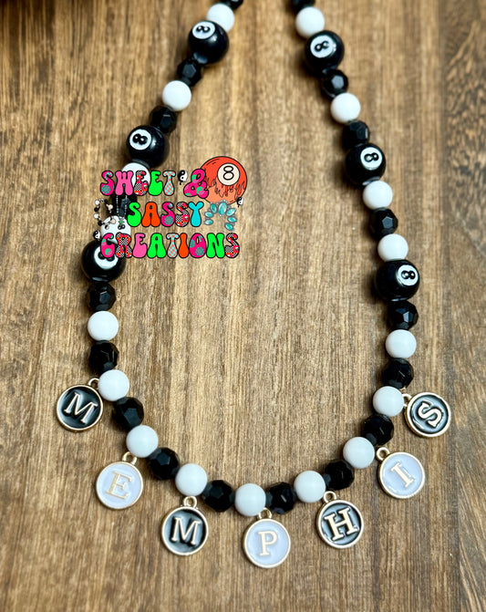 Black & White Eightball Name Necklace (Please leave size in notes at checkout)