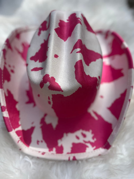 Hot Pink cow print Fedora Hat