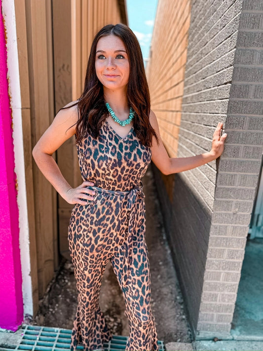 Flare Leg Leopard Jumpsuit