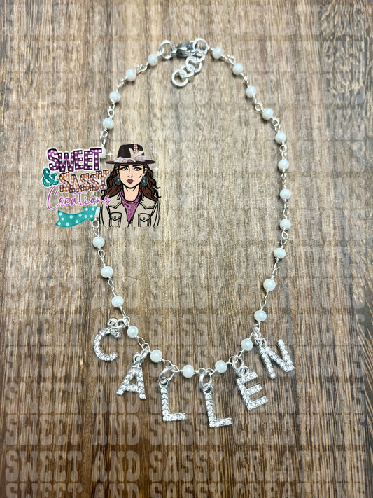 Rhinestone Name Necklace on pearl beaded chain (please leave size in notes at checkout)