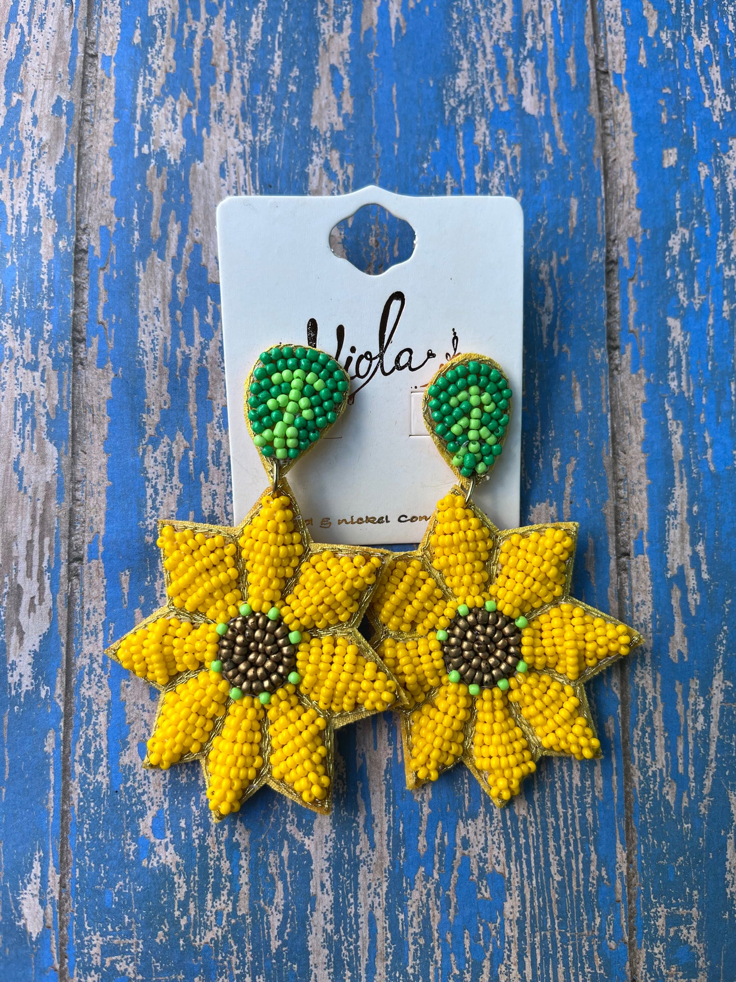 Seed bead sunflower earrings