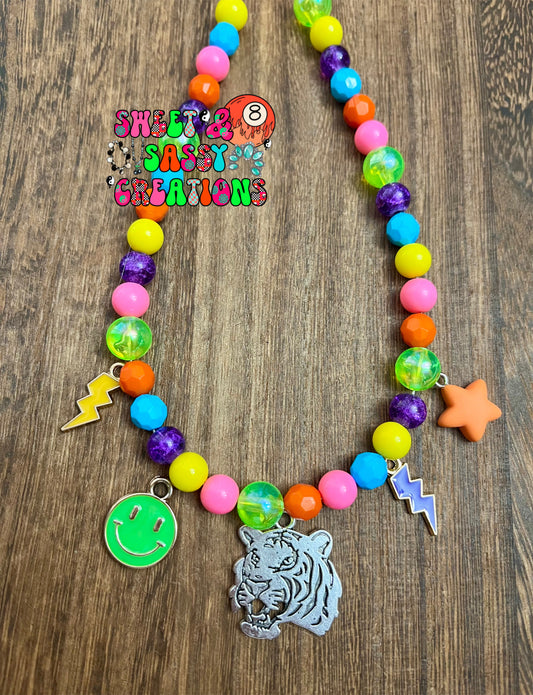 Neon rainbow tiger mashup necklace (charm colors may vary, they will match)