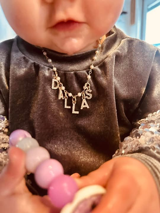 Rhinestone Name Necklace on pearl beaded chain (please leave size in notes at checkout)