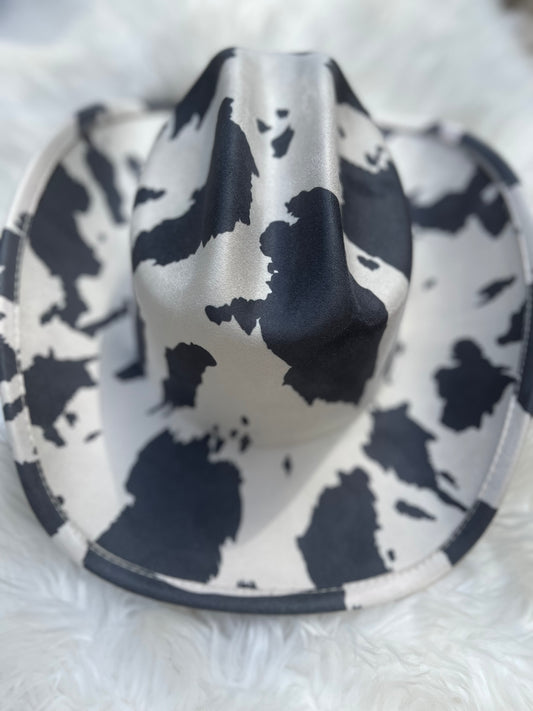 Black Cow Print Fedora Hat