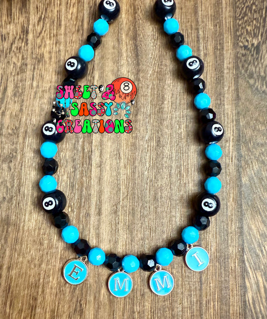 Turquoise Eightball Name Necklace (Please leave size in notes at checkout)