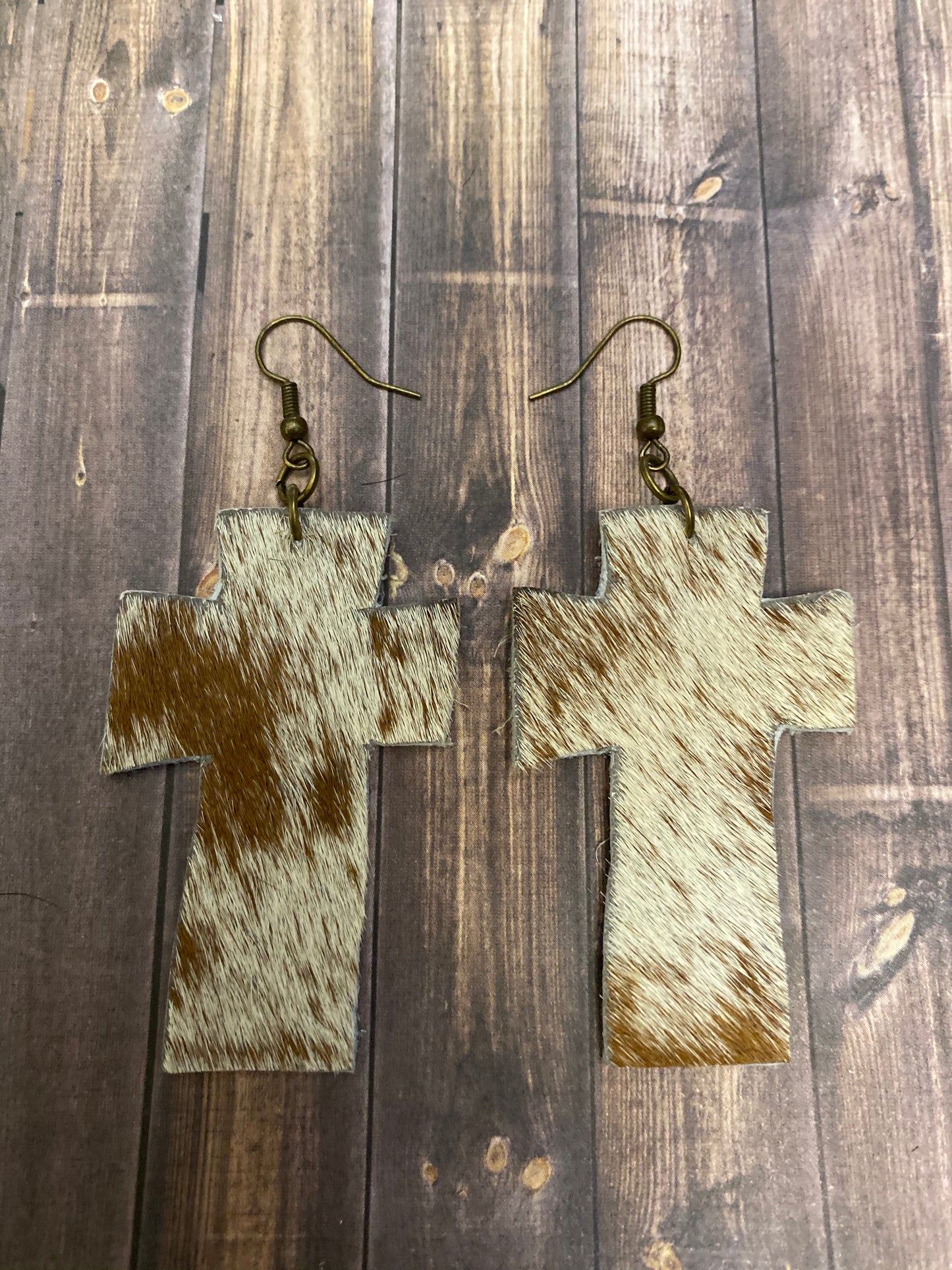 Cowhide Cross Earrings